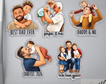 Personalized Dad Photo Fridge Magnet: Hand Drawn Portrait Magnet, Fathers Day Gift For Dad Grandpa, Custom Baby Face Magnet, Gift For Him
