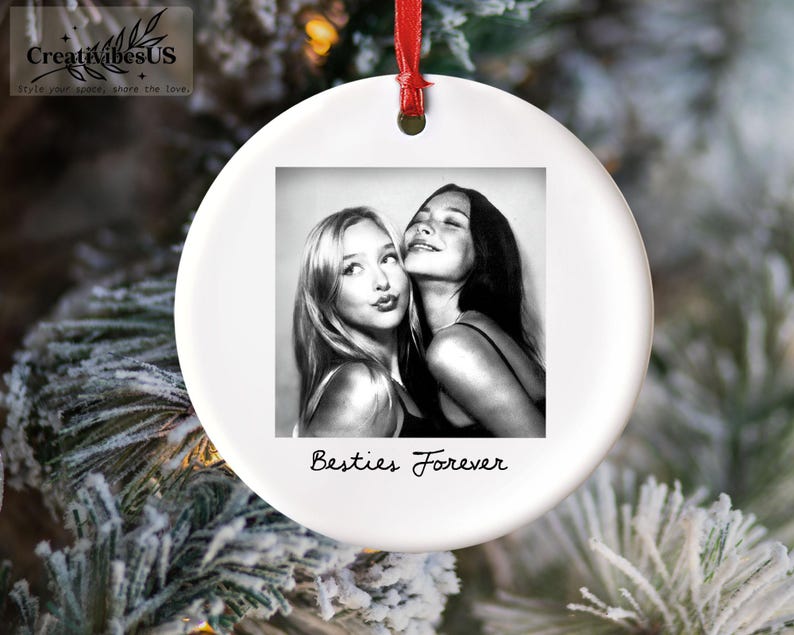 Personalized Bestie Photo Jewelry Dish: Ceramic Trinket Tray for Best Friend, Birthday Gifts For Bestie Ornament - Round