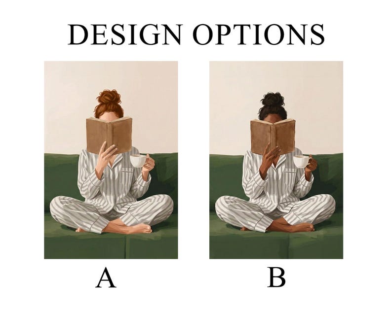 Minimalist Woman Reading Book Print, Bookish Wall Art, Black Woman Reading Poster, Book Lover Canvas, Black Girl Home Decor image 2