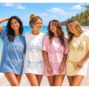 Bikini Bachelorette Shirt, Personalized Seashell Bach Club Bride Club T-Shirt, Bridal Party Shower Gift, Beach Bach Party Tee