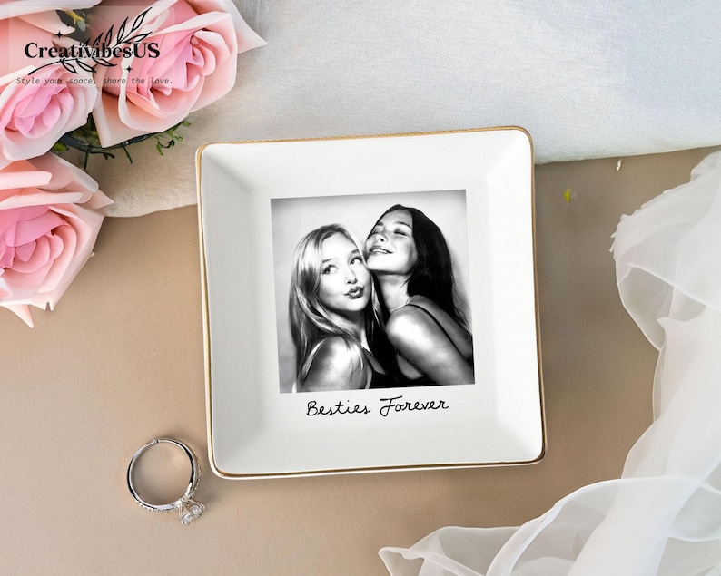 Personalized Bestie Photo Jewelry Dish: Ceramic Trinket Tray for Best Friend, Birthday Gifts For Bestie image 10