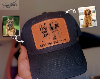Custom Dog Dad Trucker Hat Leather Patch, Fathers Day Gift For Dog Dad, Dog Lovers Gift, Pet Owner Gift, Dad Baseball Cap, Pet Portrait Gift