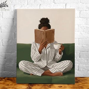 Minimalist Woman Reading Book Print, Bookish Wall Art, Black Woman Reading Poster, Book Lover Canvas, Black Girl Home Decor image 13