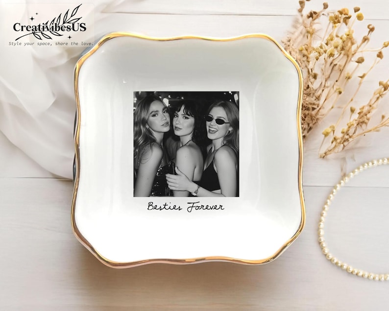 Personalized Bestie Photo Jewelry Dish: Ceramic Trinket Tray for Best Friend, Birthday Gifts For Bestie image 8