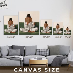 Minimalist Woman Reading Book Print, Bookish Wall Art, Black Woman Reading Poster, Book Lover Canvas, Black Girl Home Decor image 4