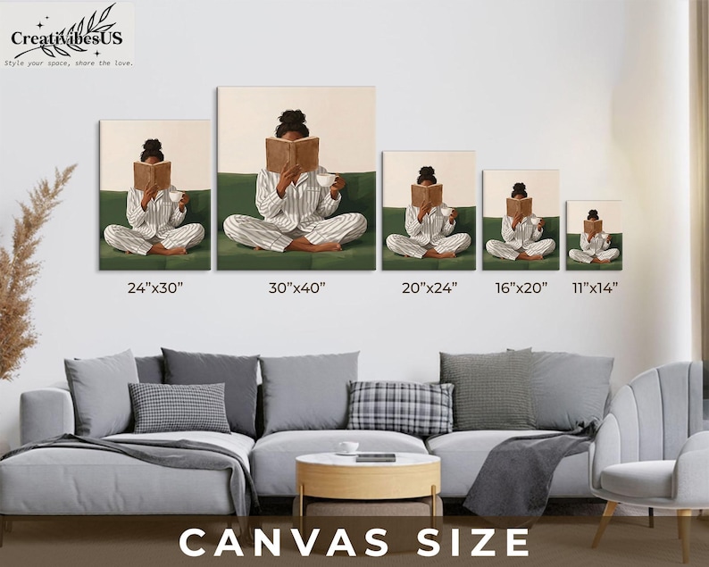 Minimalist Woman Reading Book Print, Bookish Wall Art, Black Woman Reading Poster, Book Lover Canvas, Black Girl Home Decor image 4