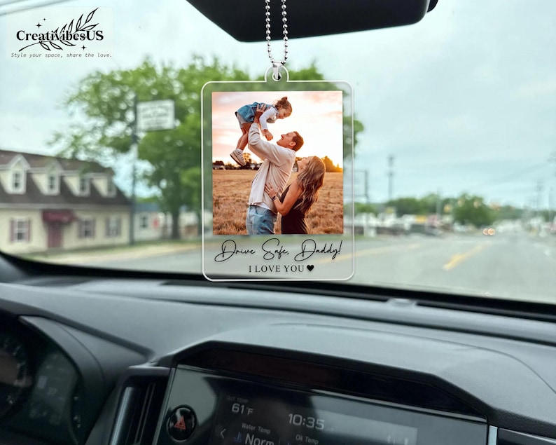 Personalized Unique Gift For Dad, Custom Photo Car Visor Clip, Baby Photo Car Sun Visor, Drive Safe Daddy, 1st Fathers Day Gift For Husband Car Ornament 3.54in