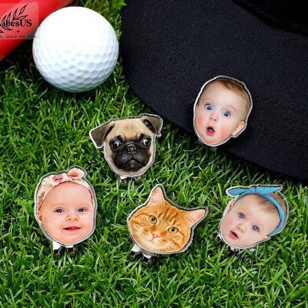 Custom Golf Marker with Photo, Personalized Kids Portrait or Pet Face Golf Hat Clip Marker, Magnetic Ball Marker, Fathers Day Gift For Him