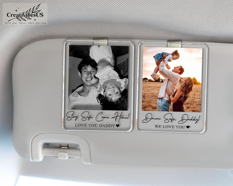 Personalized Unique Gift For Dad, Custom Photo Car Visor Clip, Baby Photo Car Sun Visor, Drive Safe Daddy, 1st Fathers Day Gift For Husband Bild 3