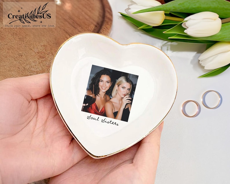 Personalized Bestie Photo Jewelry Dish: Ceramic Trinket Tray for Best Friend, Birthday Gifts For Bestie image 7