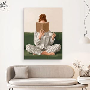 Minimalist Woman Reading Book Print, Bookish Wall Art, Black Woman Reading Poster, Book Lover Canvas, Black Girl Home Decor image 10