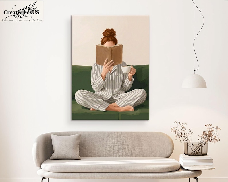 Minimalist Woman Reading Book Print, Bookish Wall Art, Black Woman Reading Poster, Book Lover Canvas, Black Girl Home Decor image 10