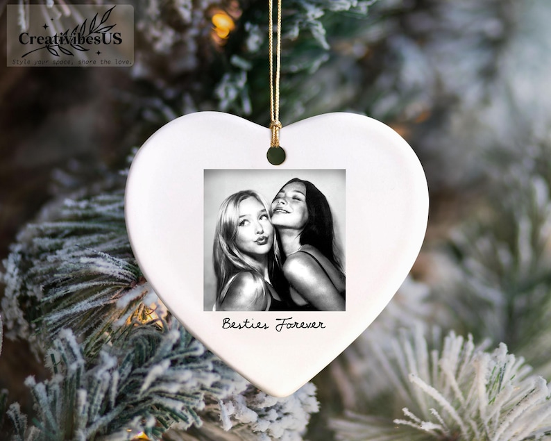 Personalized Bestie Photo Jewelry Dish: Ceramic Trinket Tray for Best Friend, Birthday Gifts For Bestie Ornament - Heart