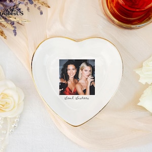 Personalized Bestie Photo Jewelry Dish: Ceramic Trinket Tray for Best Friend, Birthday Gifts For Bestie Tray - Heart
