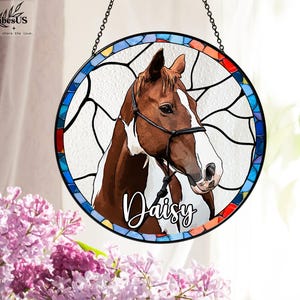 Custom Horse Stained Glass Suncatcher, Horse Portrait from Photo Window Hanging, Pet Memorial Stained Glass, Horse Lover Gift, Horse Loss