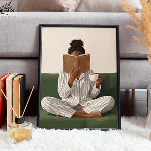 Minimalist Woman Reading Book Print, Bookish Wall Art, Black Woman Reading Poster, Book Lover Canvas, Black Girl Home Decor image 8