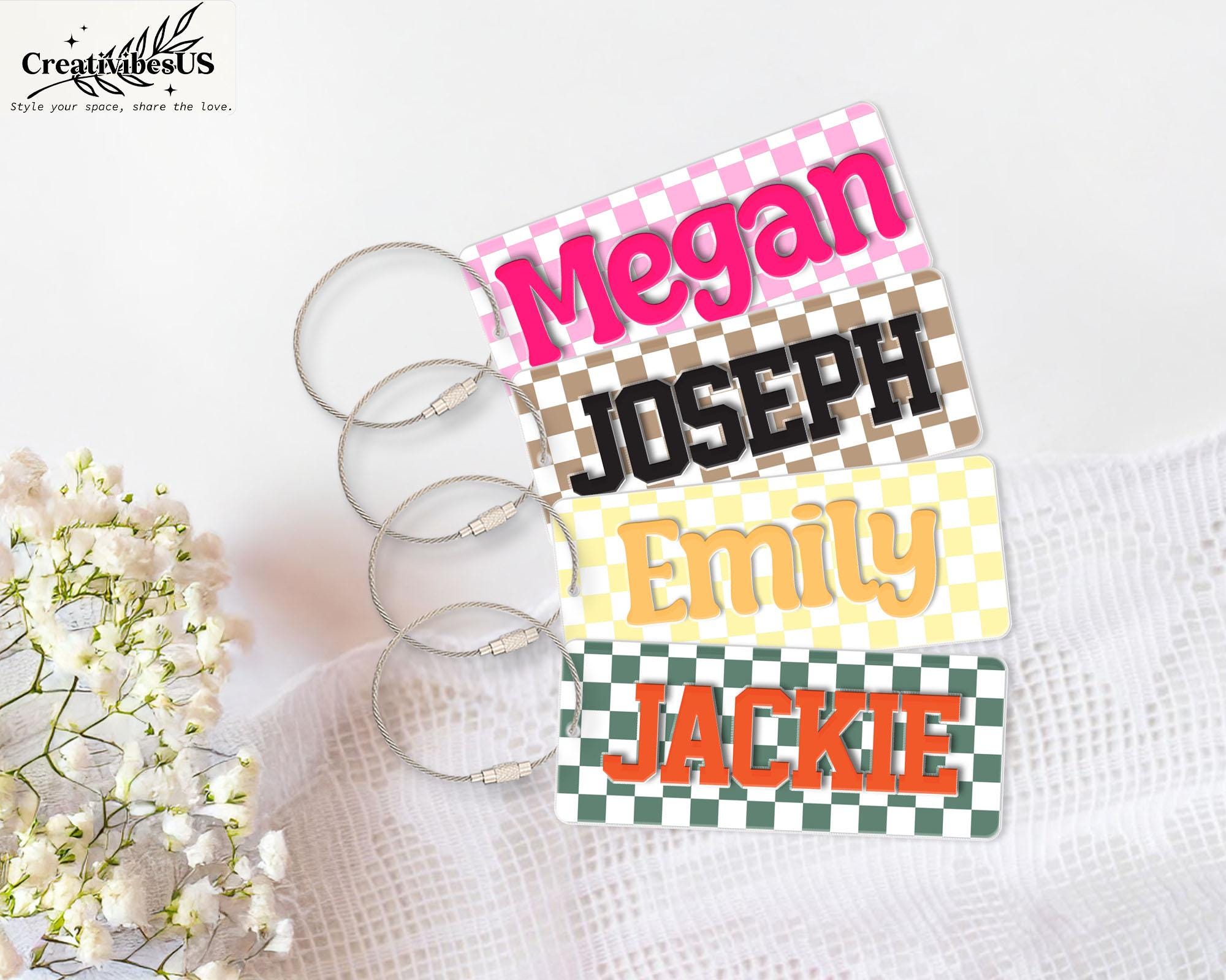Personalized Back To School Kids Name Tag, Backpack Kids Checkered Tag, Cute Backpack Name Keychain For Kids, Diaper Bag Tag, Lunch Box Tag