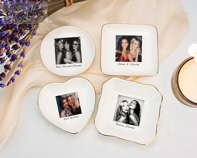 Personalized Bestie Photo Jewelry Dish: Ceramic Trinket Tray for Best Friend, Birthday Gifts For Bestie image 2