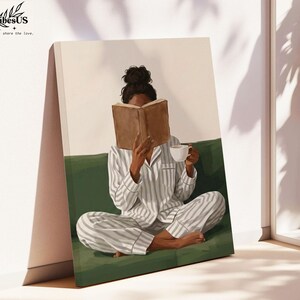 Minimalist Woman Reading Book Print, Bookish Wall Art, Black Woman Reading Poster, Book Lover Canvas, Black Girl Home Decor image 12
