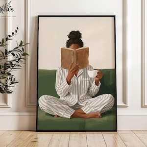 Minimalist Woman Reading Book Print, Bookish Wall Art, Black Woman Reading Poster, Book Lover Canvas, Black Girl Home Decor image 7