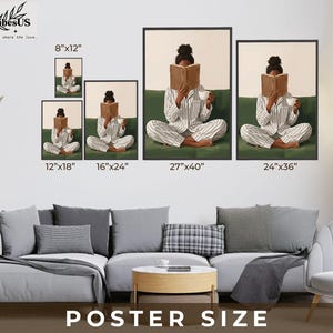 Minimalist Woman Reading Book Print, Bookish Wall Art, Black Woman Reading Poster, Book Lover Canvas, Black Girl Home Decor image 5