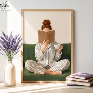 Minimalist Woman Reading Book Print, Bookish Wall Art, Black Woman Reading Poster, Book Lover Canvas, Black Girl Home Decor image 1