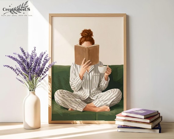 Minimalist Woman Reading Book Print, Bookish Wall Art, Black Woman Reading Poster, Book Lover Canvas, Black Girl Home Decor
