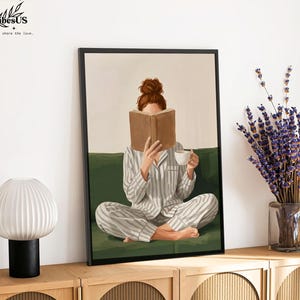 Minimalist Woman Reading Book Print, Bookish Wall Art, Black Woman Reading Poster, Book Lover Canvas, Black Girl Home Decor image 16