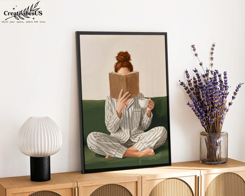 Minimalist Woman Reading Book Print, Bookish Wall Art, Black Woman Reading Poster, Book Lover Canvas, Black Girl Home Decor image 16