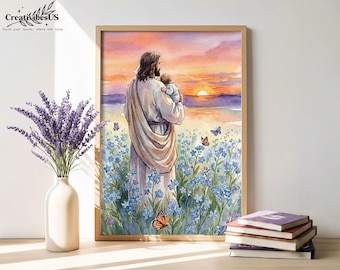 Christian Pregnancy Loss Wall Art, Jesus Holding Baby Print, Miscarriage Canvas Poster, Infant Loss Memorial Gift, Home Decor