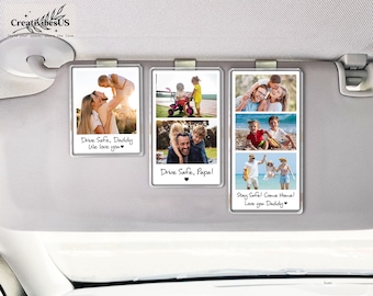 Personalized Daddy Photo Car Visor Clip, Drive Safe Daddy, 1st Father's Day Gift For Dad, Collage Photo Car Sun Visor Clip, Gift For Husband