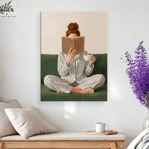 Minimalist Woman Reading Book Print, Bookish Wall Art, Black Woman Reading Poster, Book Lover Canvas, Black Girl Home Decor image 11