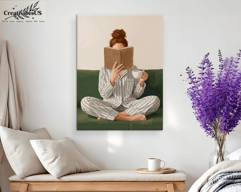 Minimalist Woman Reading Book Print, Bookish Wall Art, Black Woman Reading Poster, Book Lover Canvas, Black Girl Home Decor image 11