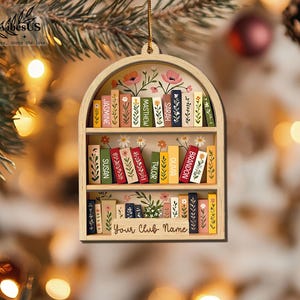 Custom Book Club Ornament, Christmas Bookshelf Wood Ornament, Book Lover Xmas Gift, Bookish Ornament image 10