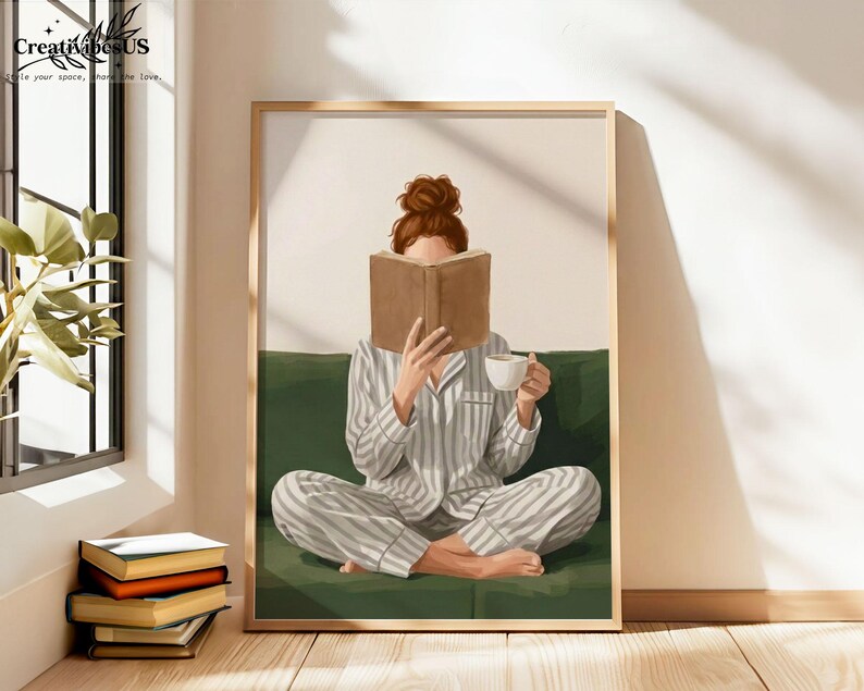 Minimalist Woman Reading Book Print, Bookish Wall Art, Black Woman Reading Poster, Book Lover Canvas, Black Girl Home Decor image 14