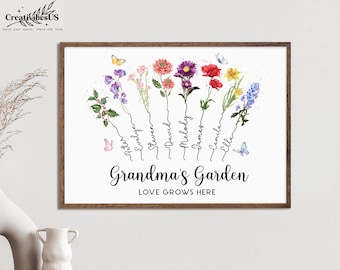 Grandma's Garden Birth Flower Print, Personalized Gift for Grandma, Birthday Gift, Family Birth Flower Bouquet, Grandkids Names, Mothers Day