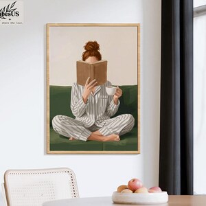 Minimalist Woman Reading Book Print, Bookish Wall Art, Black Woman Reading Poster, Book Lover Canvas, Black Girl Home Decor image 3