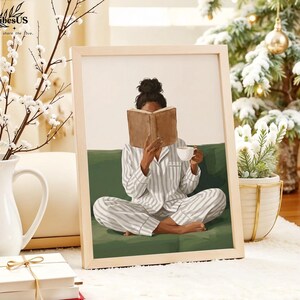 Minimalist Woman Reading Book Print, Bookish Wall Art, Black Woman Reading Poster, Book Lover Canvas, Black Girl Home Decor image 9