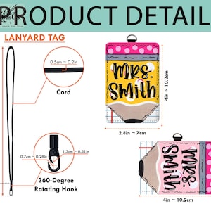K&ouml;nnte beinhalten: Ein Schl&uuml;sselband-Anh&auml;nger mit dem Text "Mrs. Smith" in einem Bleistift-Design. Der Anh&auml;nger ist 10,2 cm x 7 cm gro&szlig;. Das schwarze Schl&uuml;sselband ist 48 cm lang und hat einen 360-Grad-Drehhaken.