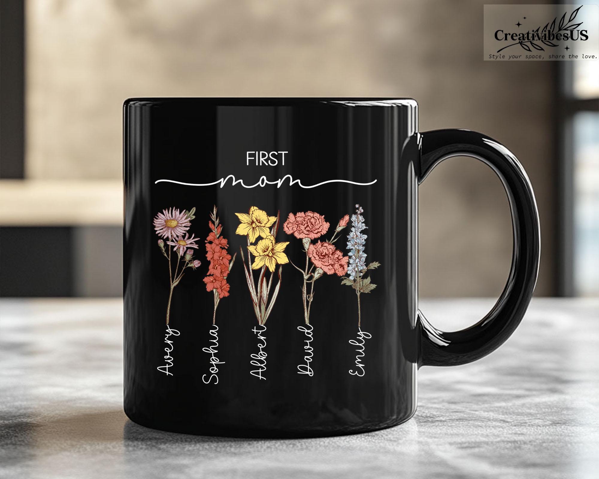 First Mom Now Grandma Floral Mug, Personalized Mom Grandma Garden Mug ...