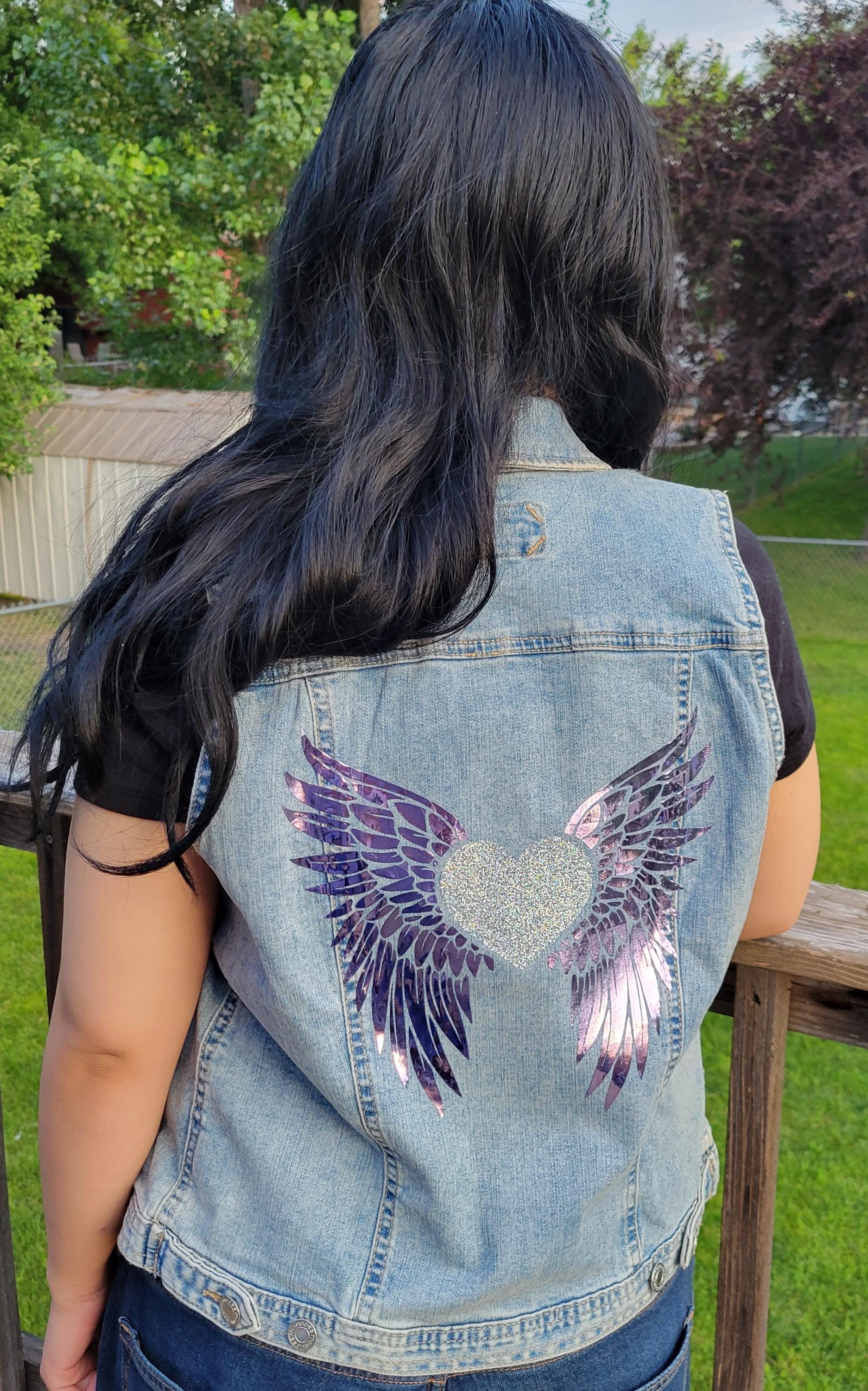 Purple Angel wing Sleeveless Jean jacket - Thumbnail 2