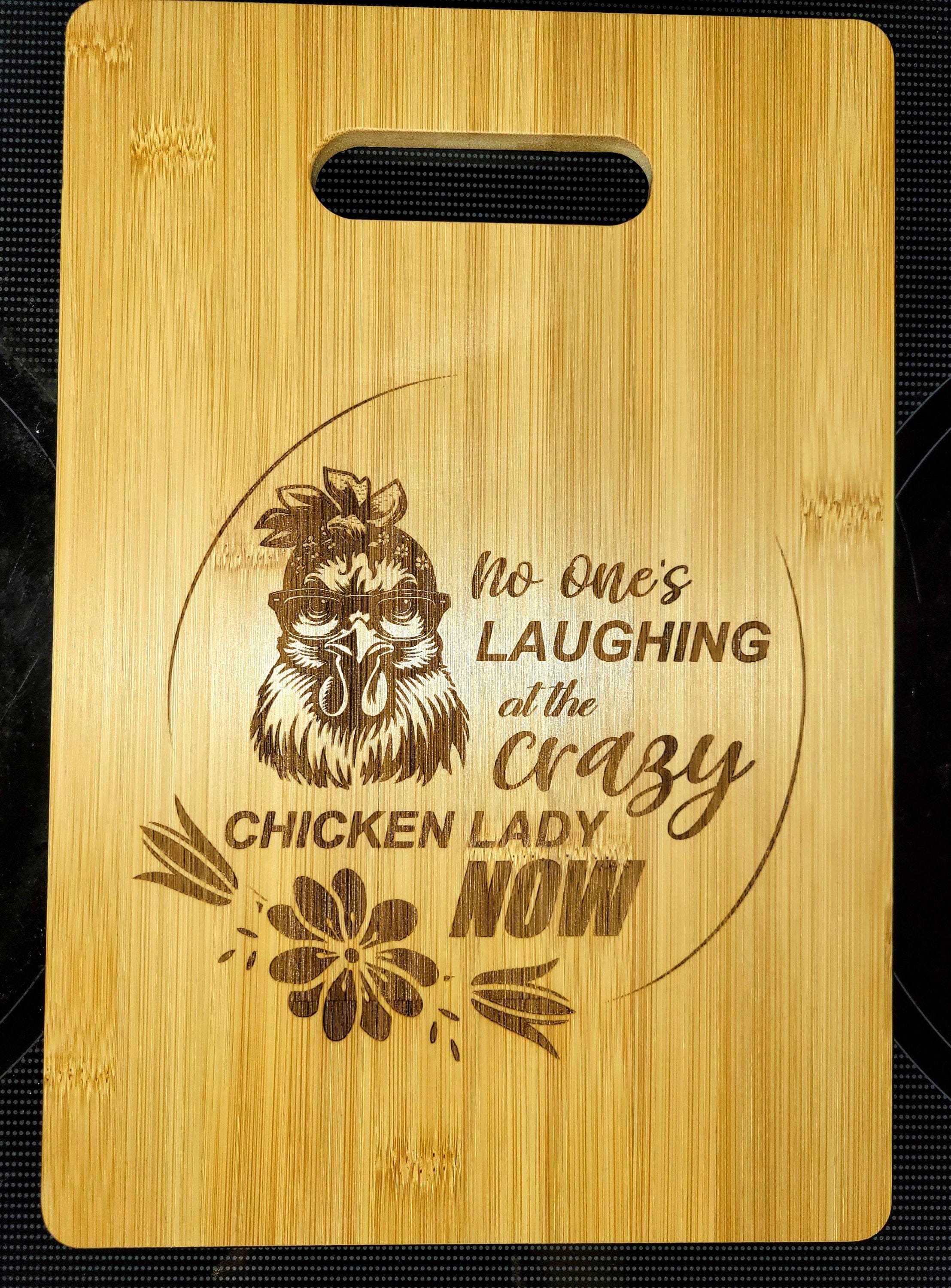 Crazy Chicken Lady charcuterie cutting board