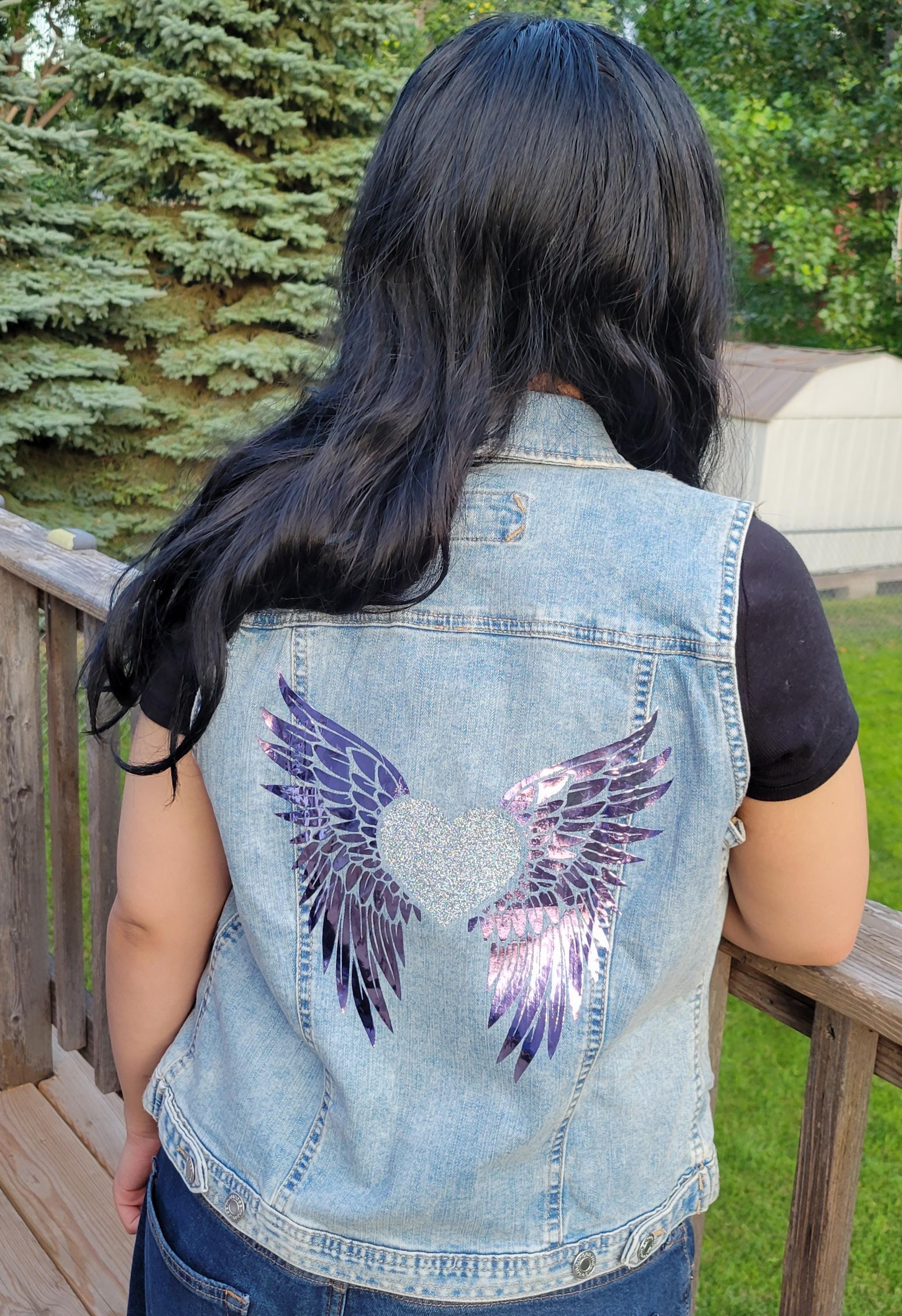 Purple Angel wing Sleeveless Jean jacket - Thumbnail 3