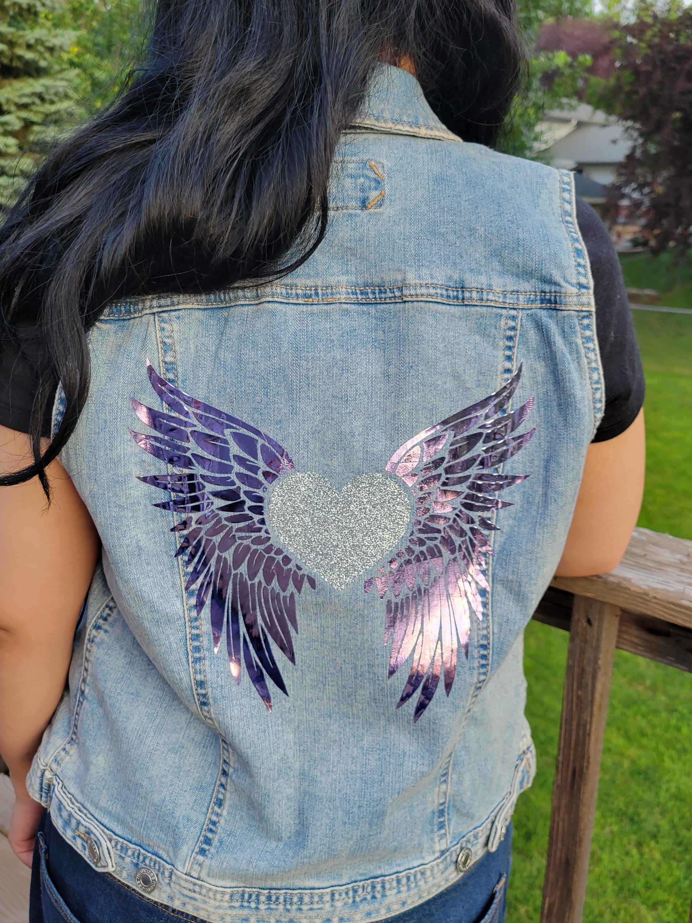 Purple Angel wing Sleeveless Jean jacket