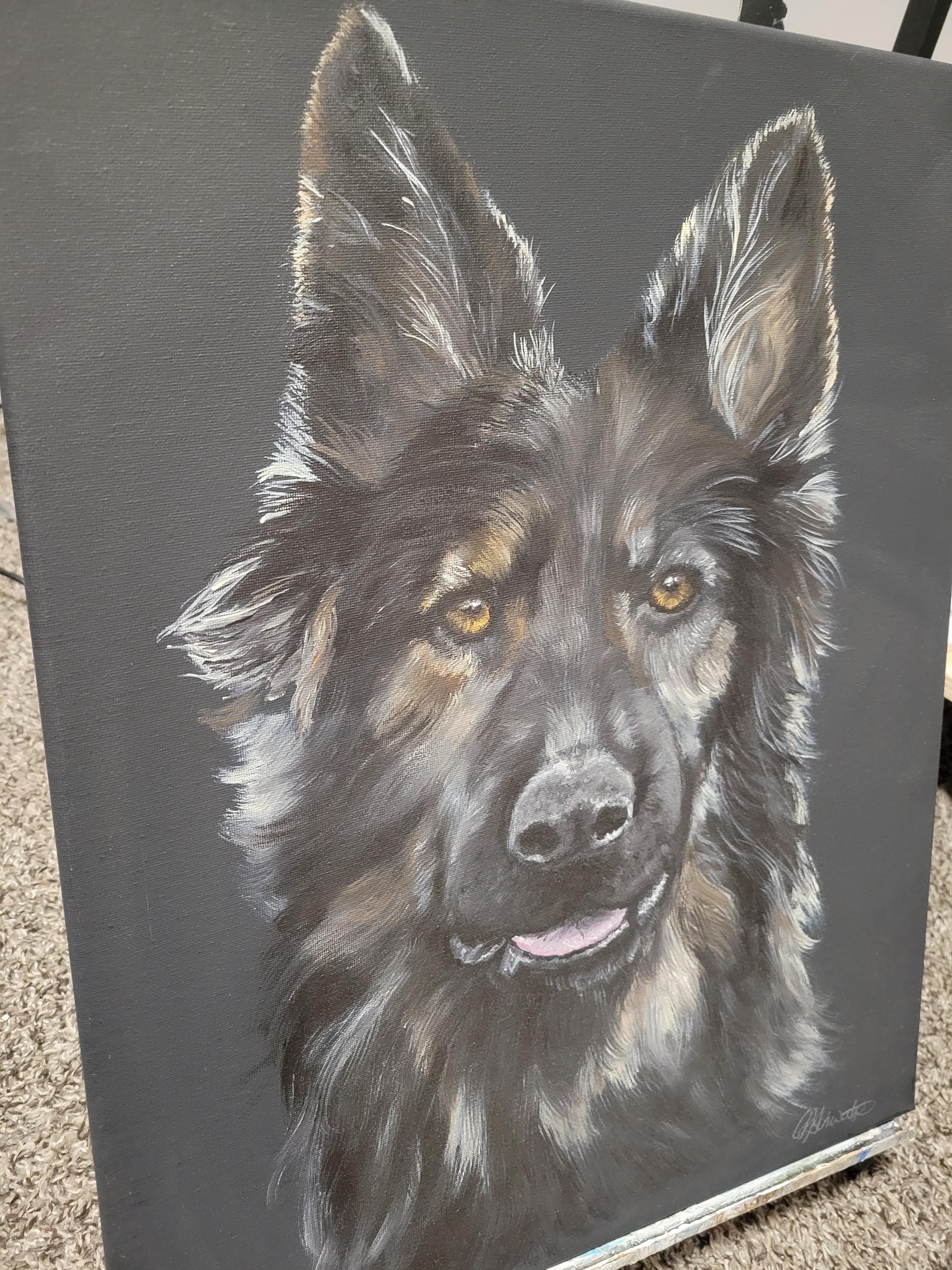 Shepherd Dog Portrait on Black Canvas - Thumbnail 3