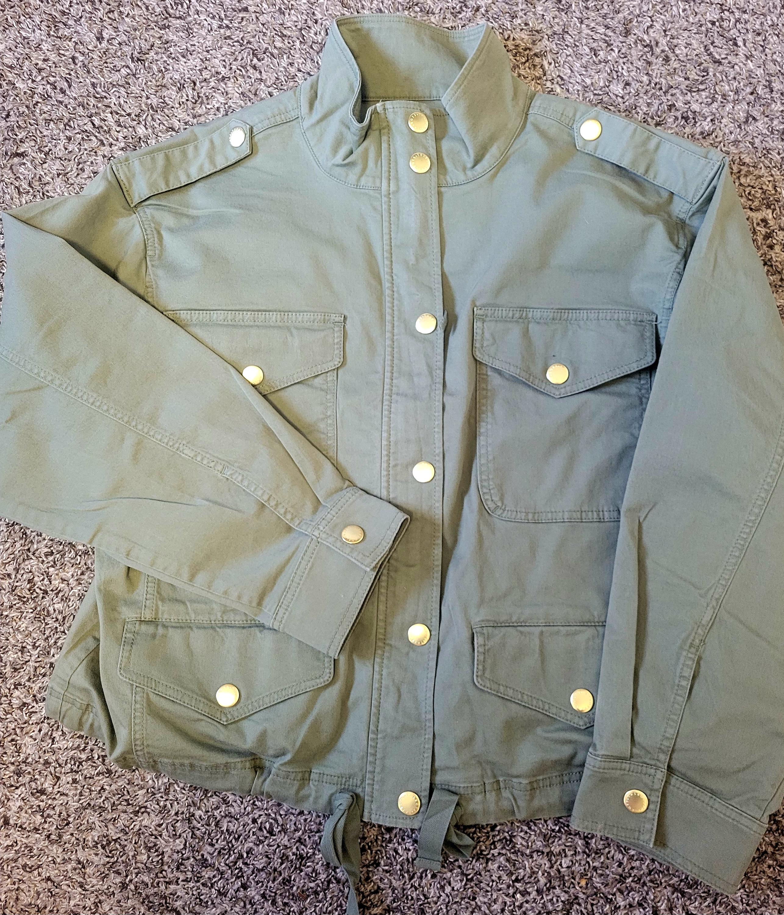 Olive Green Denim Jacket with Cammo Wings and Glitter Heart - Thumbnail 2