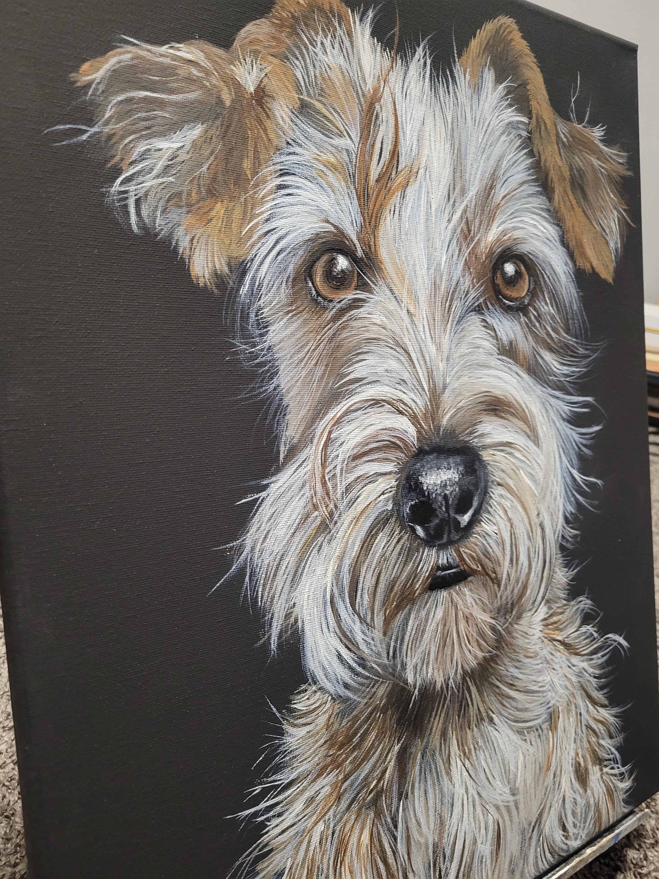 Dog Portrait on Black Canvas - Thumbnail 2