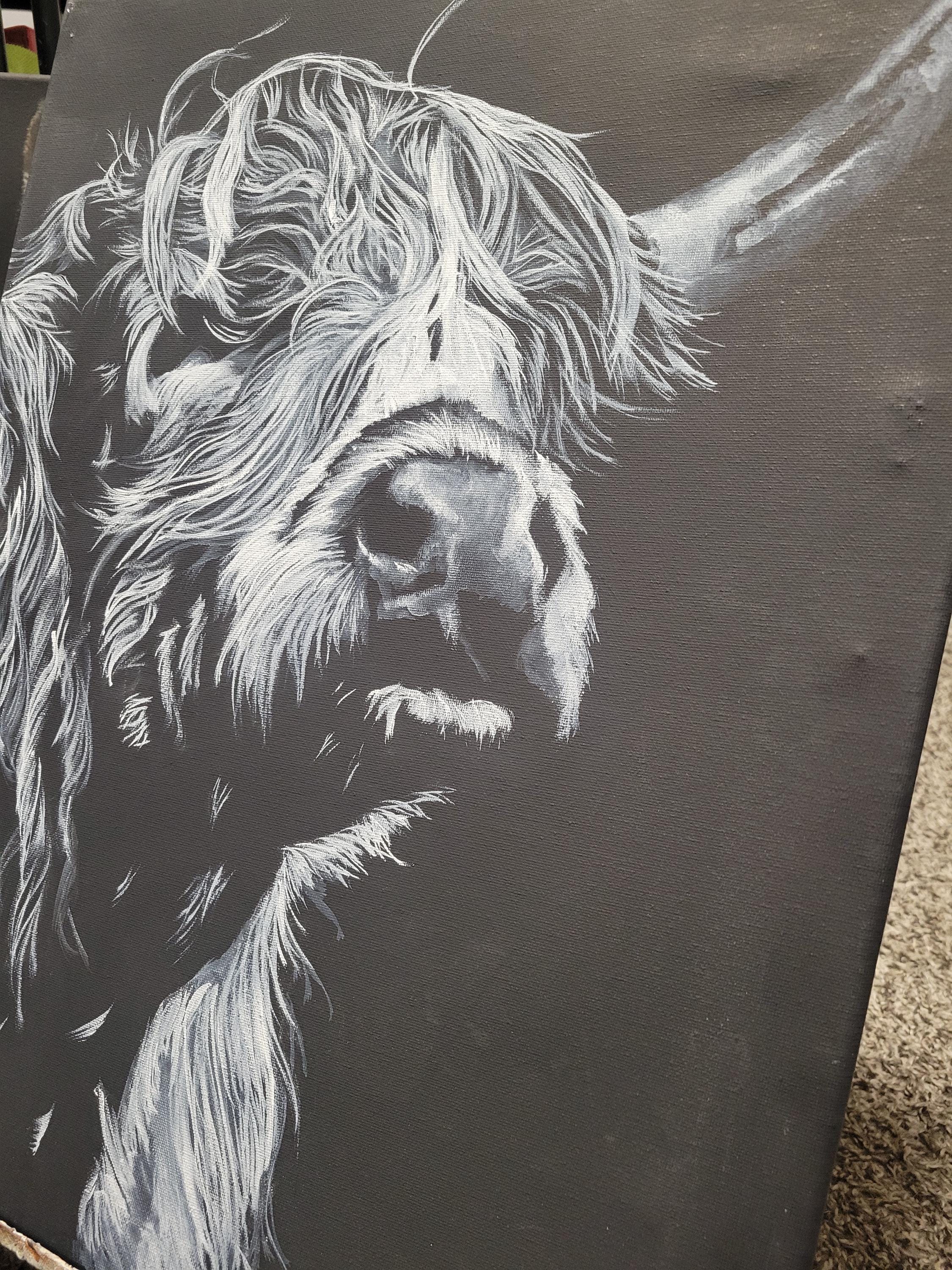 Highland Cow on Black Canvas - Thumbnail 2