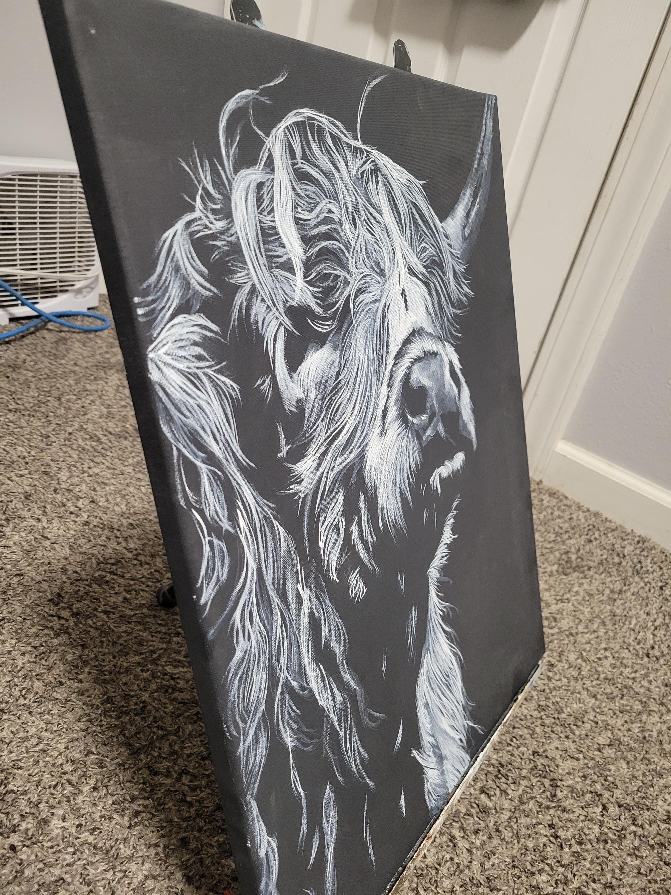 Highland Cow on Black Canvas - Thumbnail 5