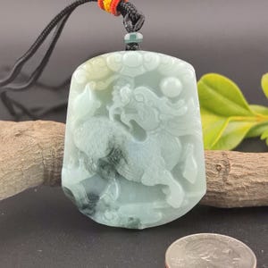 52.5 mm Kylin / Qilin Jade Pendant - Hand-Carved Certified Natural (Type A) Green Myanmar Jadeite